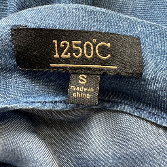 1250C Chambray Romper Blue Denim Jean Jumpsuit Shorts One Piece Boho Beachy Sz S - Picture 5 of 16